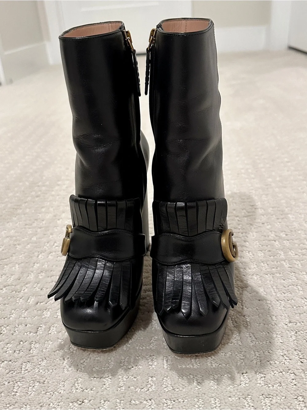Gucci Black Leather Platform Ankle Boots